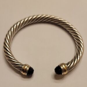 Classic Cable Bracelet Sterling Silver with 14K Yellow Gold & Black Onyx, 5mm